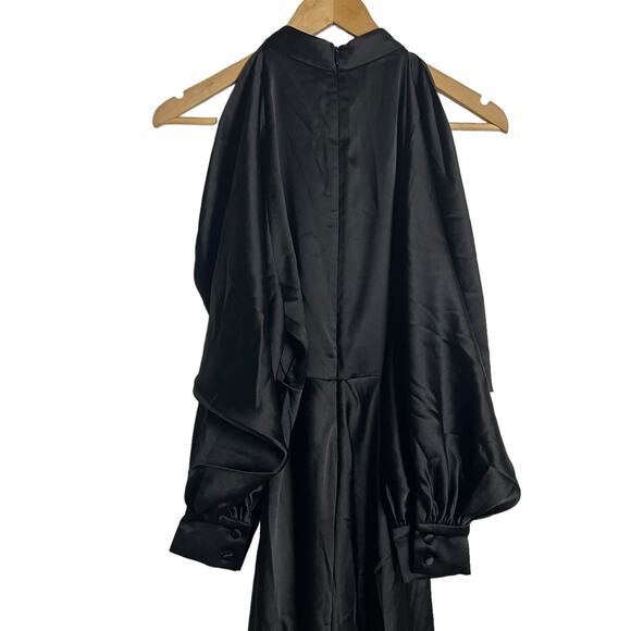ARIAS New York Black Cold Shoulder Halter Mock Neck Midi Dress Size 4 - Picture 11 of 15